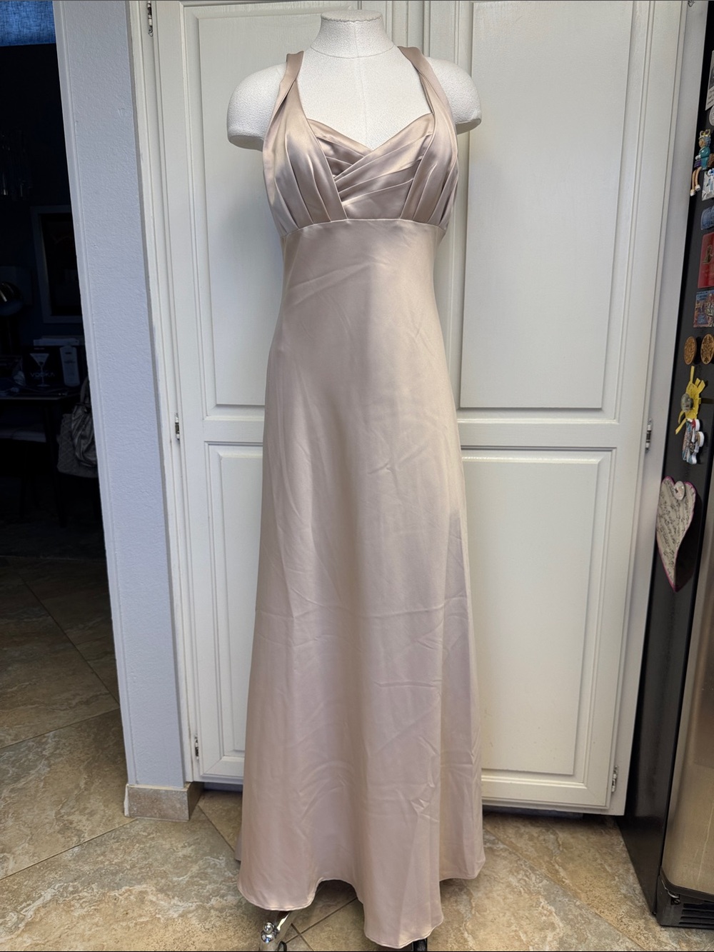 Calvin Klein Blush Satin Halter Maxi Dress